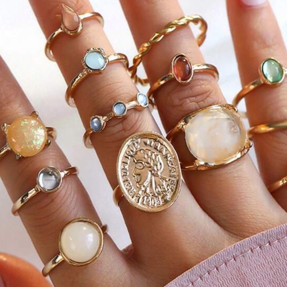 Set Of 12 Creative Baroque Jelly Colored Rings - Picture 8 of 8